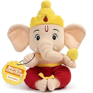 wonderbuddy divine mantra chanting baby ganesha with 10 preloaded mantras & aartis, musical soft plush toy, best gift for infants, toddlers & kids (medium 25 cm)