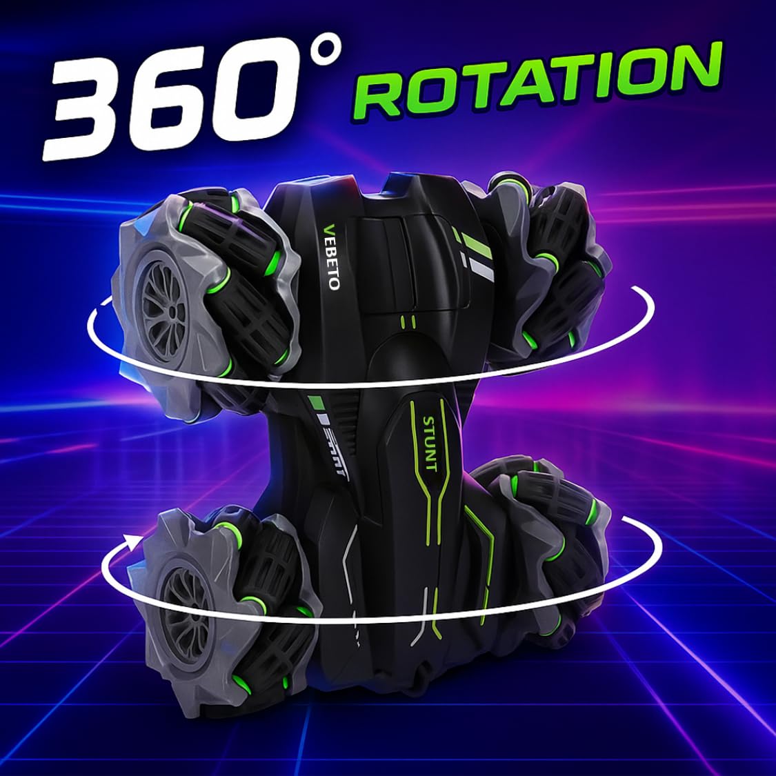 vebeto remote control drift stunt car toy | 1 year warranty | 4x4 rc car for kids & adult | high speed racing car | omni directional wheels | 360° rotation | double sided driving | rgb lights music vebeto remote control drift stunt car toy | 1 year warranty | 4x4 rc car for kids & adult | high speed racing car | omni directional wheels | 360° rotation | double sided driving | rgb lights music
