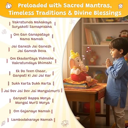 wonderbuddy divine mantra chanting baby ganesha with 10 preloaded mantras & aartis, musical soft plush toy, best gift for infants, toddlers & kids (medium 25 cm) wonderbuddy divine mantra chanting baby ganesha with 10 preloaded mantras & aartis, musical soft plush toy, best gift for infants, toddlers & kids (medium 25 cm)