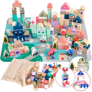 kinderplay kp8464 green series 115 elements building set for 2 years | wooden blocks for playing – wooden building block | road game | city | building game | building games