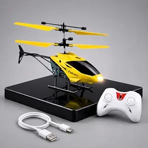 toy helicopter gravity sensor for boys/kids age 5 + years, indoor palm sensing helicopter, 750 rpm, rechargeable helicopter with led lights (yellow colour)