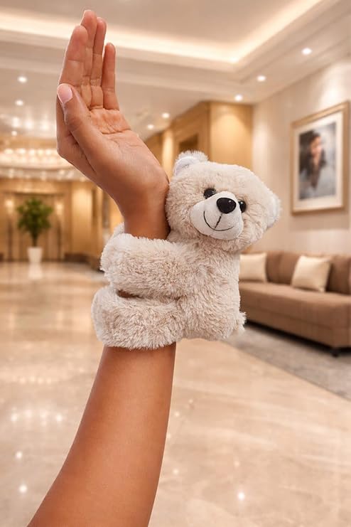 cute teddy bear plush slap bracelet, beige, soft fluffy wristband, hugging bear wrap bracelet, kids gift cute teddy bear plush slap bracelet, beige, soft fluffy wristband, hugging bear wrap bracelet, kids gift